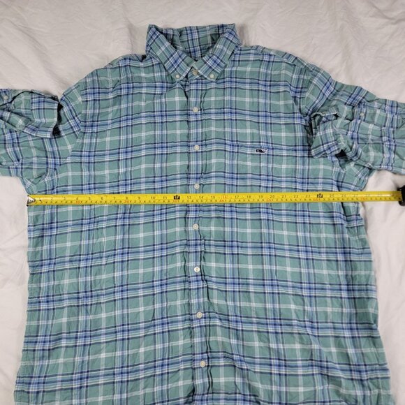Vineyard Vines Mens 2XT Green Blue Classic Fit Plaid Button Down Shirt Casual - Picture 7 of 10